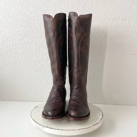 NEW Rod Patrick Womens Riding Cowboy Boots 10B Brown Caiman Leather Western Tall - Picture 5 of 11
